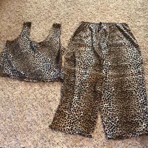 Satin leopard pajamas tank top and pants set